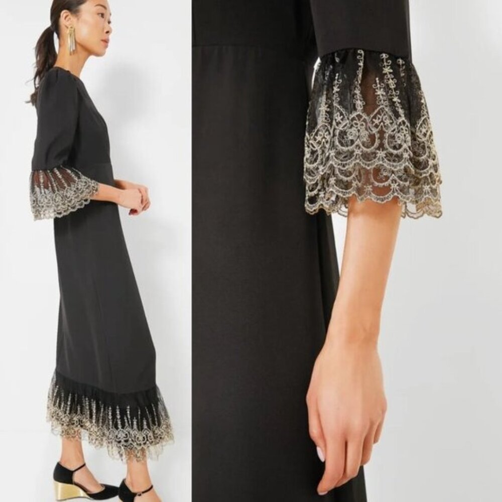 Pomander Place NEW Black Lillith Gold Lace Formal Maxi Dress Size XS - Picture 3 of 13